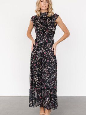 Baltic Born Kearny Ruffle Maxi Dress | Midnight + Gold Multi Size 1XL1XL